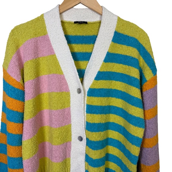 Rails Women Cardigan Medium Cotton Cashmere Oversized Stripe Fuzzy Sweater - Picture 2 of 8